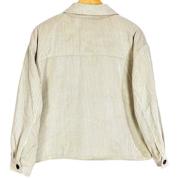 Corduroy Sherpa Lined Oversized Shacket Jacket M Button Up Soft Outerwear Beige - Picture 6 of 11